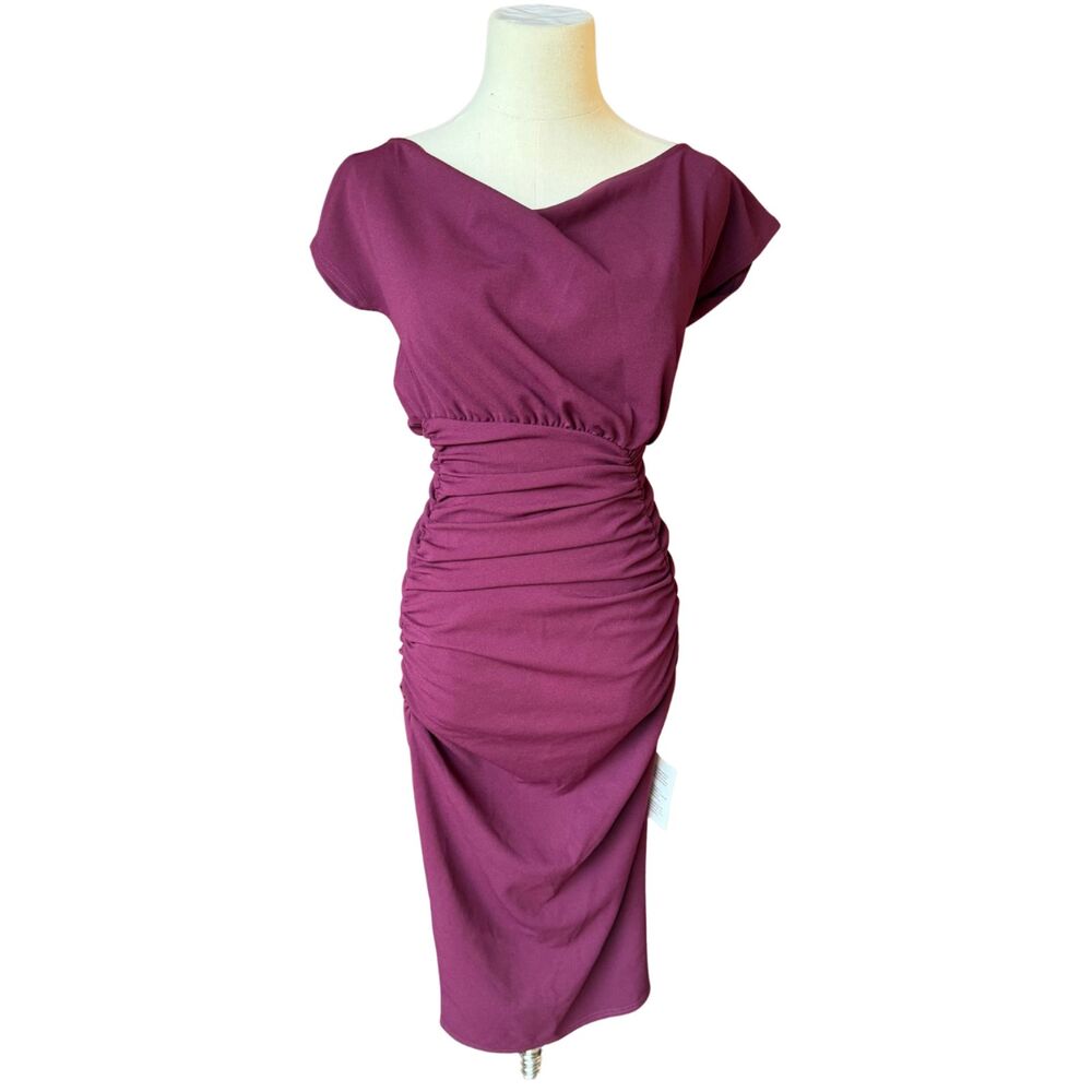 Asos Design Burgundy Maroon Off Shoulder Ruched Bodycon Midi Dress Size 6 NWOT